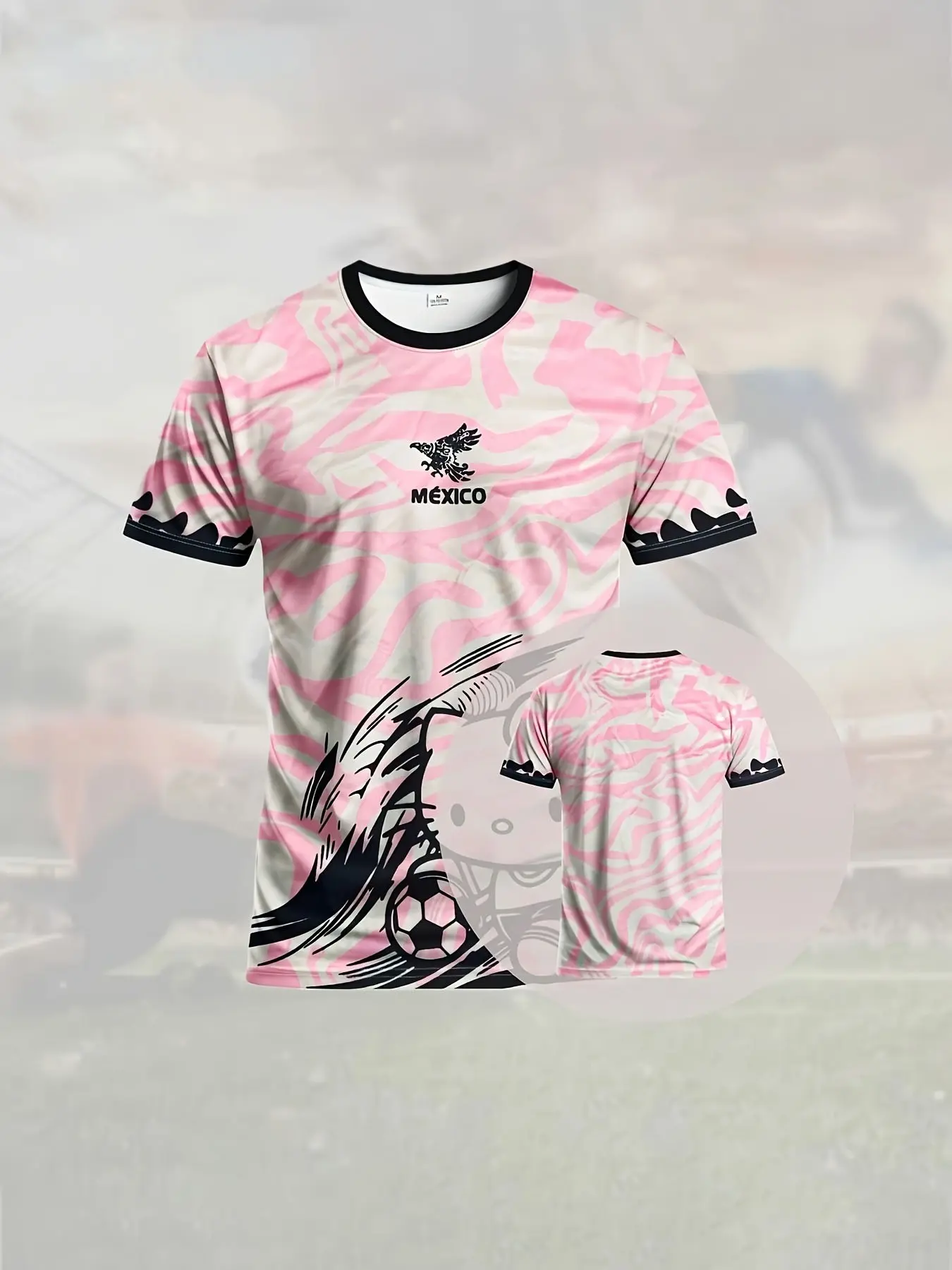 Mexican kitten football sports shirt, Stylish Soccer Jersey, Sportswear Top, Sports Tops, Lightweight and soft, with geometric patterns, round collar, stretch fabric, perfect for football games, casual wear and as a gift - spring/summer clothing