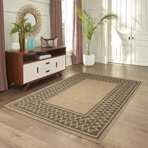 Lush Decor SAHARA Indoor/Outdoor Power Loomed Synthetic Blend Low Profile Area Rug - Transitional Border Casual Southwestern Accent  (Diamond Border)