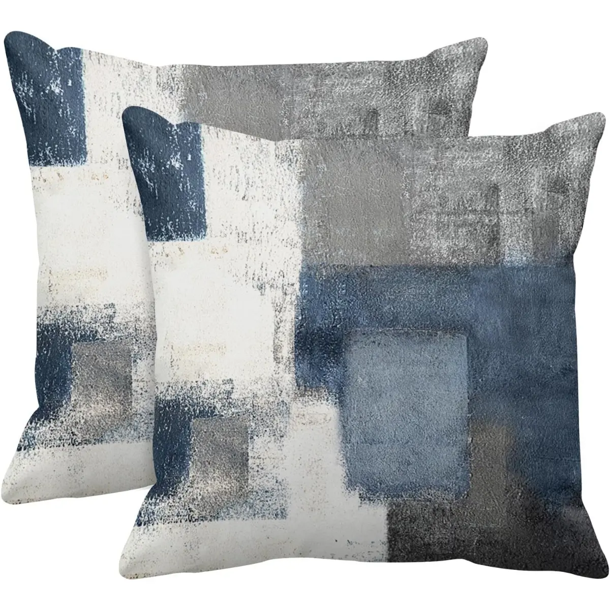 2-Piece Set 18x18in Double-Sided Print Throw Pillow Covers, Soft Watercolor Abstract Blend Blue Gray Couch Cushion Covers, Removable Clean White Background Living Room Sofa Decor, Elegant Housewarming Gift