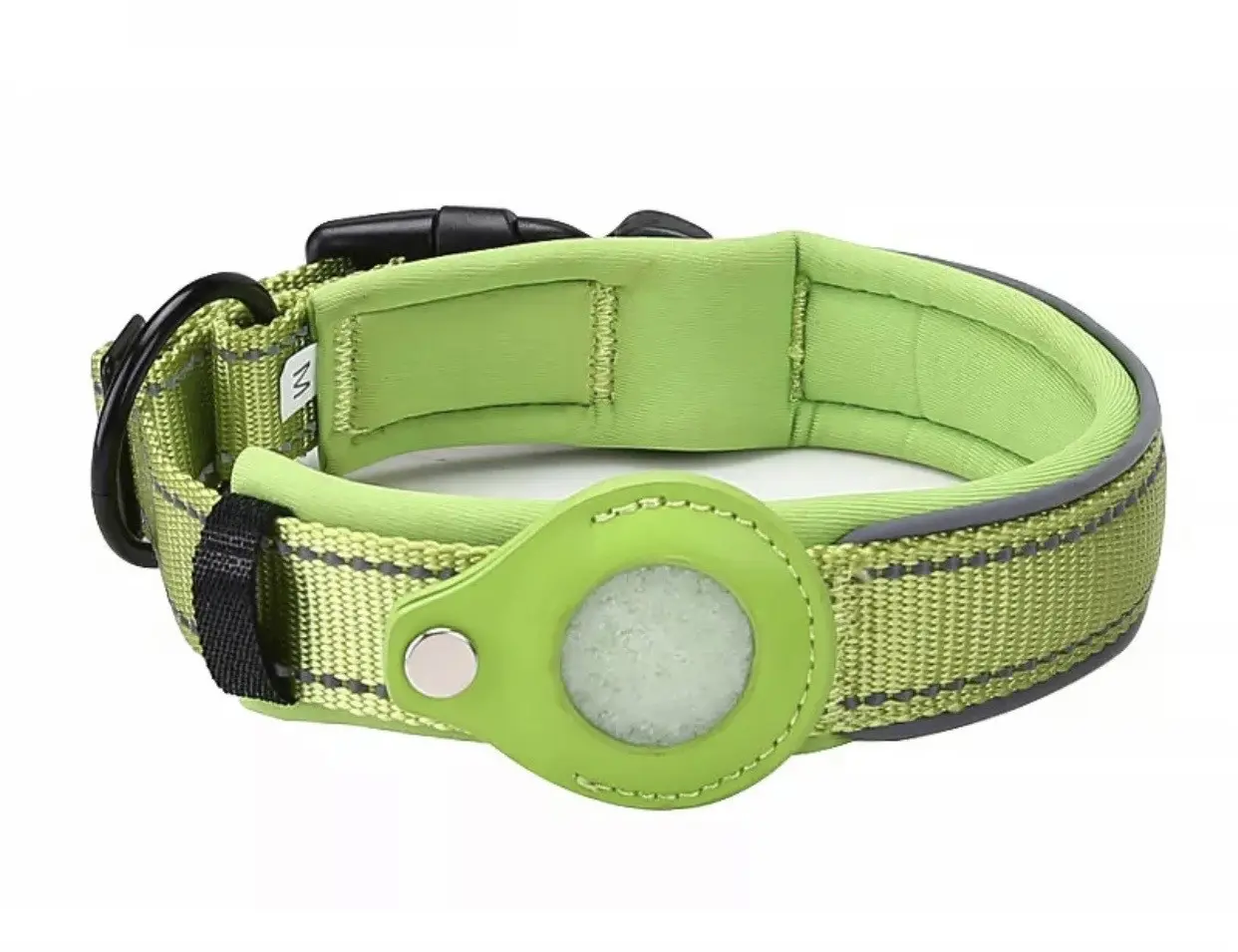 Double Reflective AirTag Dog Collar & Leash Set | Heavy Duty Padded Nylon with Secure Screw-In AirTag Holder | Safety Night-Walk