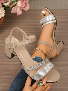 Summer new style rhinestone chunky heel Elegant Dressy sandals with buckle high-heeled women's shoes