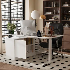 Electric Height Adjustable Standing Desk with Drawers & Shelves, 63" x 31.5", 29"-44" Height, Metal Frame, Stand-up Desk for Home Office.