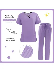 High Quality Pet Doctor Nursing Grooming Costume Set Unisex V Neck Short Sleeve Top with Elastic Waist Pants Pet Dentist Workwear Uniforms