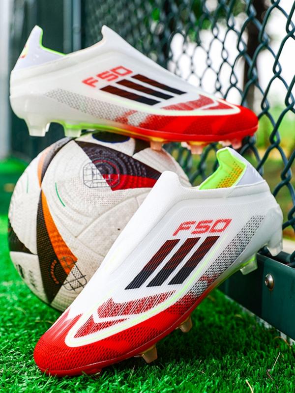 Unisex White-Blue-Orange Gradient Laceless Firm Ground Soccer Shoes: Competitive Pro Style, Knit Breathable Upper, Anti-Twist Midsole, Transparent Stud Grip. Ideal for official matches/professional training.