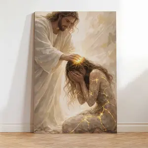Healed By Him Christian Art Canvas, Jesus and Woman Wall Art, Jesus Print, LDS Art, Bible Art, Jesus with Girl, Religious Prints, Jesus Wall Art, Jesus Art Decor Decoration Artistic posters(New arrivals in May)