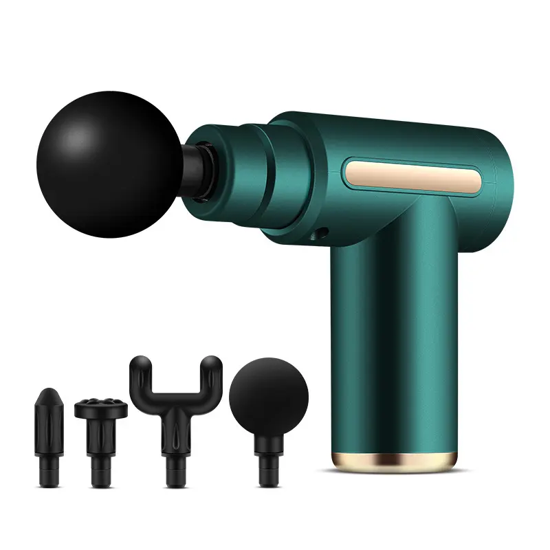 Portable Massage Gun, Handheld Deep Tissue Muscle Massager with 4 Heads, Ultra Quiet Electric Body Massager for Back, Neck & Shoulder Pain Relief, Athletes Workout Recovery, Green