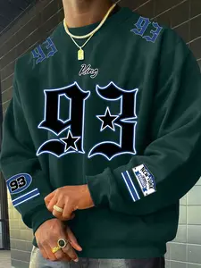 Men's Fashion Casual Sweatshirt, English Pattern Print Design, Round Neck Long Sleeve Pullover, Thick Fabric for All Seasons