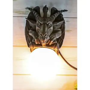 Baphomet Sabbatic Goat Pentagram Sigil Gargoyle Small Wall Sconce Lamp Set Of 2
