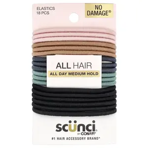 Scunci No Damage® Elastics, All Hair, All Day Medium Hold, 18 Pieces
