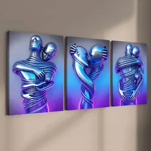 3 count wooden frame canvas, abstract metal Figure, Romantic decoration, Valentine's Day gift, home wall decor, Hanging wall art, HD, waterproof