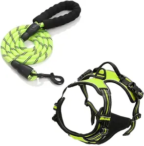 No-Pull Dog Harness – Reflective Adjustable Pet Vest with Leash, Heavy Duty Escape Proof Training Harness for Large Dogs, Black & Neon Green