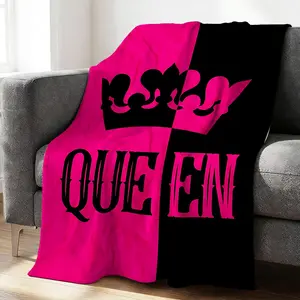 [Queen Crown Throw Blanket] Modern Color-Block Queen Crown Flannel Blanket - Bold Aesthetic Home Decor Throw, Ultra-Soft Plush Bedding for Living Room, Office Nap, Camping & Travel - Chic & Cozy Gift Idea (100% Polyester)