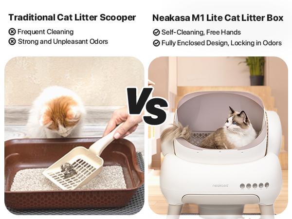 M1 Lite Open-Top Self Cleaning Cat Litter Box, Automatic Cat Litter Box with APP Control, Safety Protection, 1 Roll Waste Bag