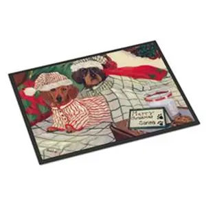 Carolines Treasures PPP3260JMAT 24 x 36 in. Dachshund Christmas Waiting for Santa Indoor or Outdoor Mat