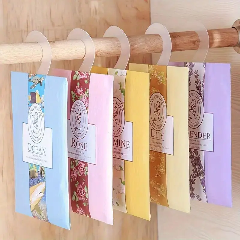 Portable Hanging Air Freshener, 5 Counts/set Hanging Fragrance Bag, Wardrobe Deodorant Sachet, Home Fragrance for Bedroom, Living Room, Bathroom, Scented Pack, Home Fragrance Products