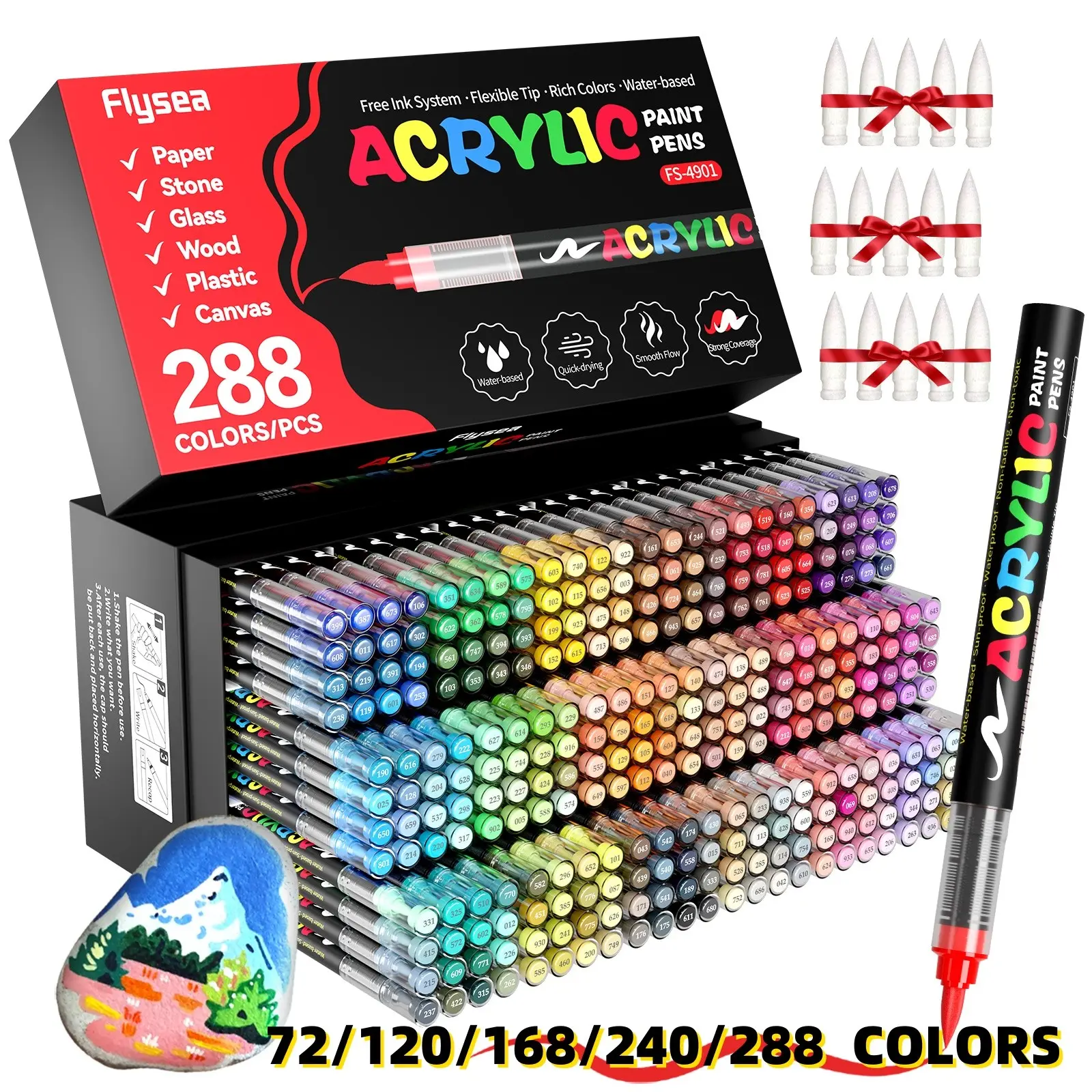 Acrylic Paint Marker Set, Paint Kit, Paint Pen, Art Pens, Artist Supplies, 72/120/168/240/288 Pieces, Art Supplies for Wood, Stone, Canvas, Glass, Fabric, DIY Crafts, Painting Tools