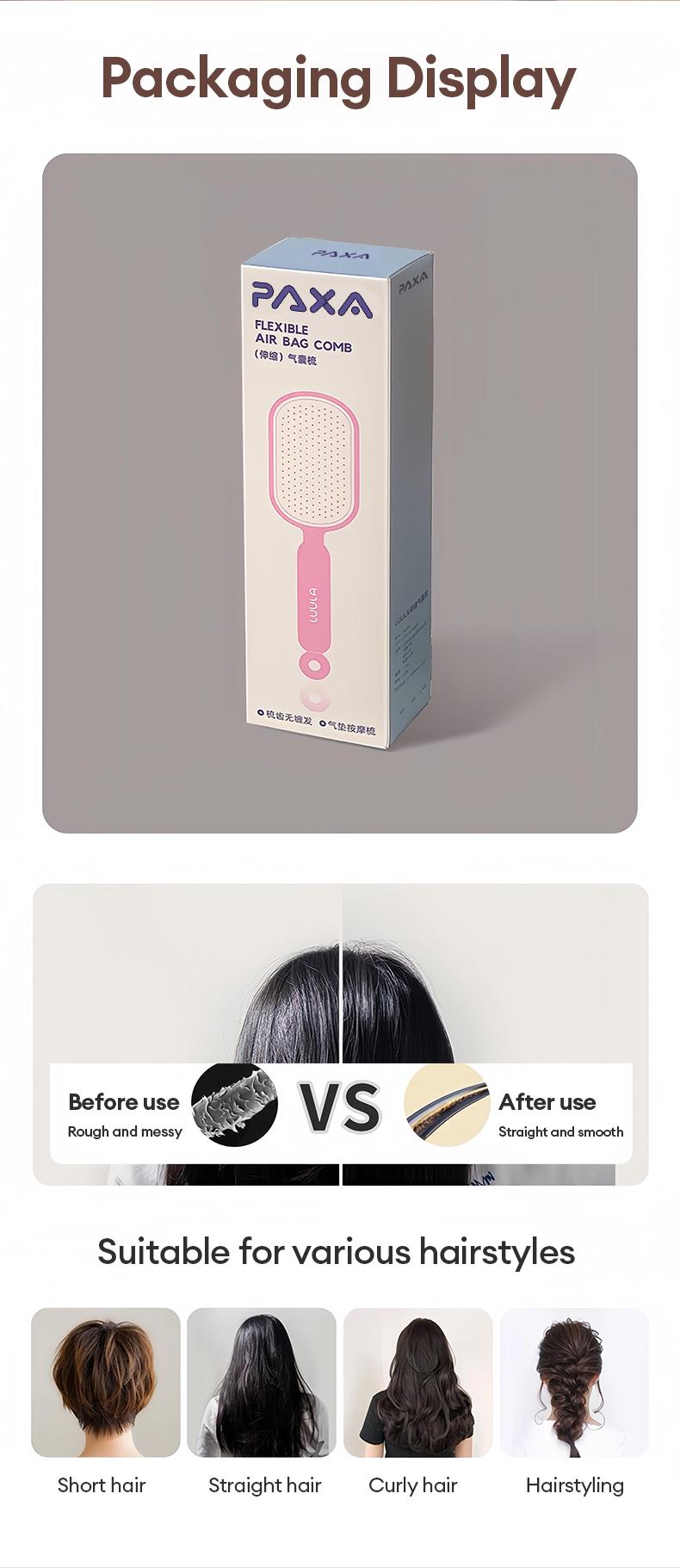 PAXA Air Cushion Massage Comb Hollow Massage Comb Cylinder Styling Curl Comb - Daily Care and Detangling, Massage for Scalp, Heat Resistant Companion for Hair Blowing and Styling