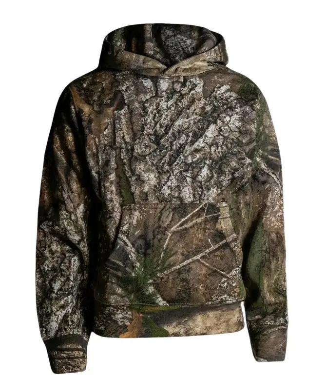 Realtree Camo Hoodie. Earth Brown, Gray, Green Tones. Tree Camouflage Pattern, Hunting, Outdoors.