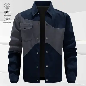 A collared jacket with a patchwork style, visually layered and designed to flatter necklines. The buttoned closure makes it easy to put on and take off. There is one pocket on the left side which is both practical and decorative