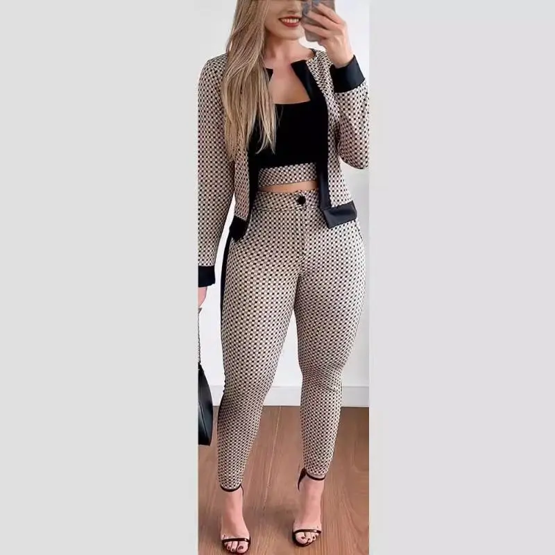 Creative Spring and Autumn Street Fashion Women's  Cardigan Leggings Three-Piece Suit Clothes Long Sleeve 2 piece sets women