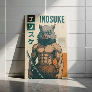 Inosuke Hashibira Vintage Anime Poster – Demon Slayer Boar Mask Warrior Wall Art, Retro Manga Style Print, Kimetsu no Yaiba Aesthetic Decor, Otaku Gift (poster only, no frame)