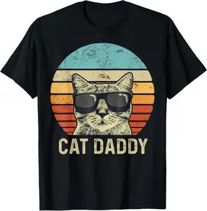 Cat Daddy Retro Cat Sunglasses Cool Cat Dad Gift Fathers Day T-Shirt