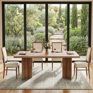 Rectangular Farmhouse Kitchen Table 63 Inch Wide Large Tabletop, Dining Table Accommodates 4-6 Persons for Home Dining & Living Space