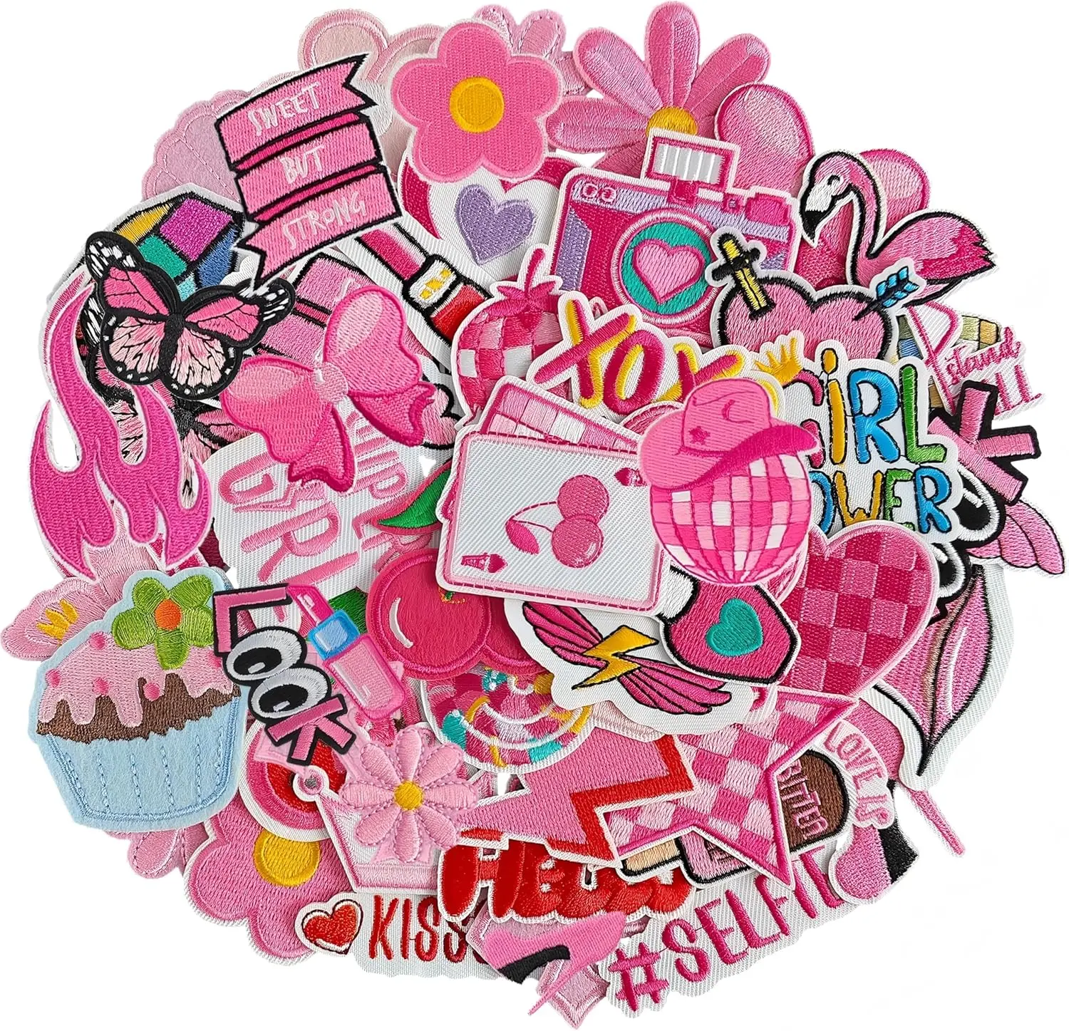 45PCS High-Quality Polyester Iron-On Embroidered Patches - Queen, Lightning, Pink Ace Designs, Heat-Activated Adhesive, Extra Durability, Customizable Heat Transfer Applique for Clothing, Bags, Personalization