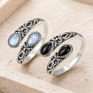 Women's Vintage Adjustable Silver-Plated Synthetic Moonstone Butterfly Thumb Ring - Nickel-Free, Allergy-Free, Bohemian, Whimsical Accessories, Alternative Artistic Rings, Everyday Wear & Gift Fashion Accessory