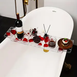 Retractable Bathtub Storage Rack - Transparent Plastic Bathroom Rack for Shower Tray and Bathtub Storage, Removable Design
