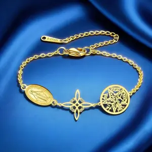 Women's 316 Stainless Steel Triple Protection Bracelet - Witch Knot, Pentagram & Quadrilateral Amulet Jewelry, 18K Gold Plated, Perfect for Halloween, Christmas Gifts, Daily Wear & Parties