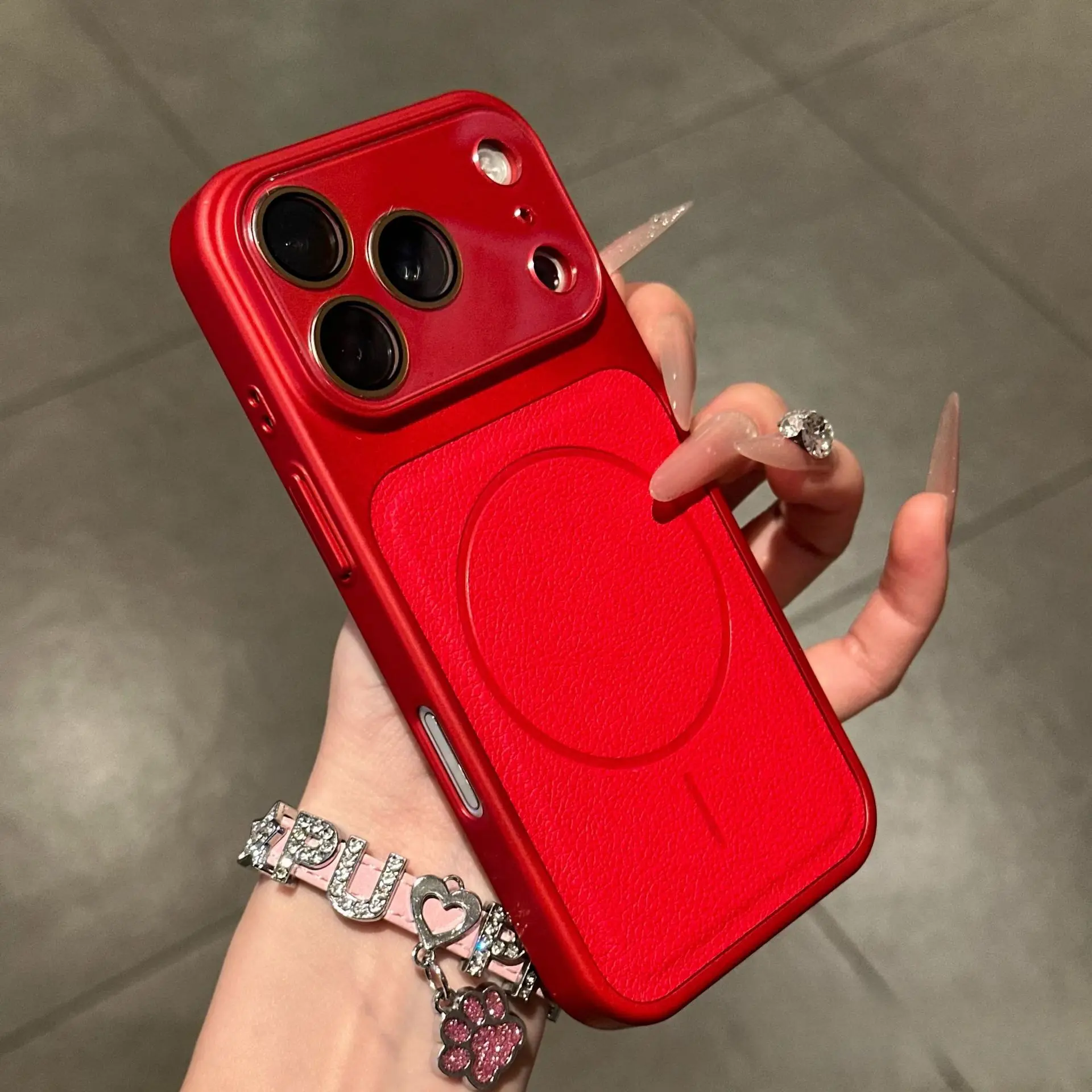 Luxury Lychee Texture Magnetic Smartphone Case - Premium Red Protective Cover for iPhone 17/16 Pro Max/15/14/13, Handheld Cellphone Devices Protection Accessory for Men and Women