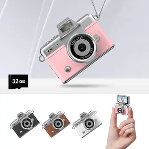 Mini Keychain Digital Camera - Pocket-Size Camera 1080PHD with 1MP Lens, Flash & 0.96" Screen, 32G Card, lanyard, Charging Cable Included, Retro Vlog Camera for Travel,Concerts, Kids & Instant Party, Sparkling Rose Gold