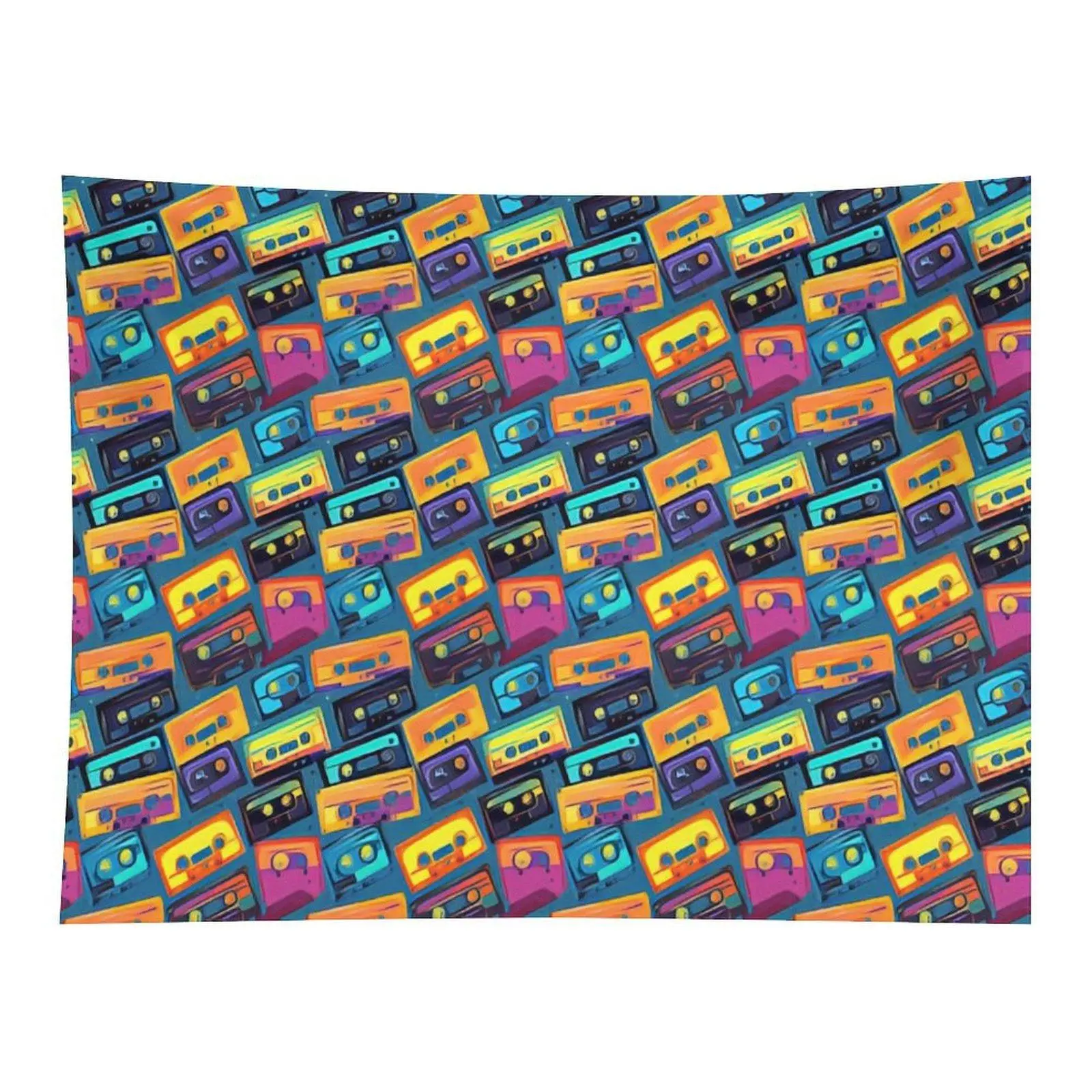 Retro Vintage Cassette Tape Seamless Pattern In Bright Pop‑art Color Palette For Nostalgic Music Style Wall Tapestry Decoration