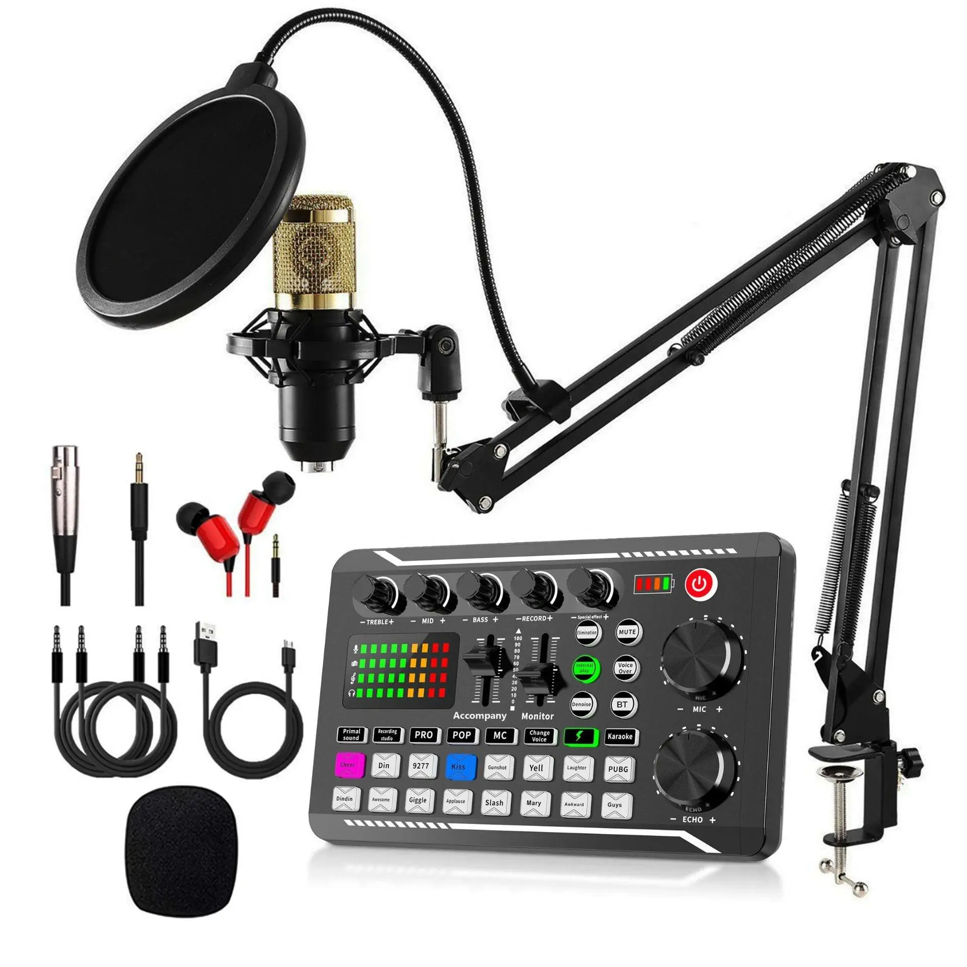 F998 Sound Card Kit with Bm800 Microphone for Streaming and Gaming, Light Podcast Audio Mic, Desktop Stand, Ideal PC Microphone for Youtube Singing