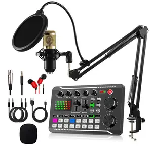 F998 Sound Card with Bm800 Microphone for Streaming and Gaming, Light Podcast Audio Mic, Desktop Stand, Ideal PC Microphone for Youtube Singing
