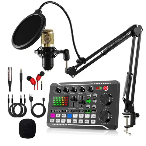 F998 Sound Card Set with Bm800 Microphone for Streaming and Gaming, Light Podcast Audio Mic, Desktop Stand, Ideal PC Microphone for Youtube Singing