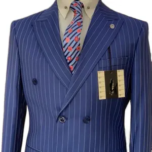 Caleb’s Men's Pinstripe Suit Slim Fit 2 Pieces Double-Breasted Blazer Pant for Wedding Business, church and special occasions.