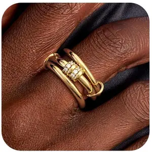 Stackable Rings for Women Non Tarnish,  Dainty Cubic Zirconia Rings Multi Chunky Ring Mixed Metal Stacking Rings Set  Prom Jewelry for Women Gifts