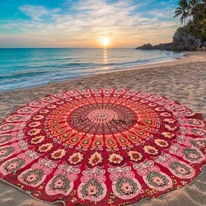 Round Beach Towel, Boho Style Patchwork Pattern Towel, Soft Absorbent Breathable Towel for Pool & Beach, Multifunctional Towel for Travel Camping Picnic