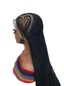 Black 360 Full Lace Synthetic Braided Wig with Unique Heart Design Unisex Natural Appearance Easy Styling Comfortable Maintenance