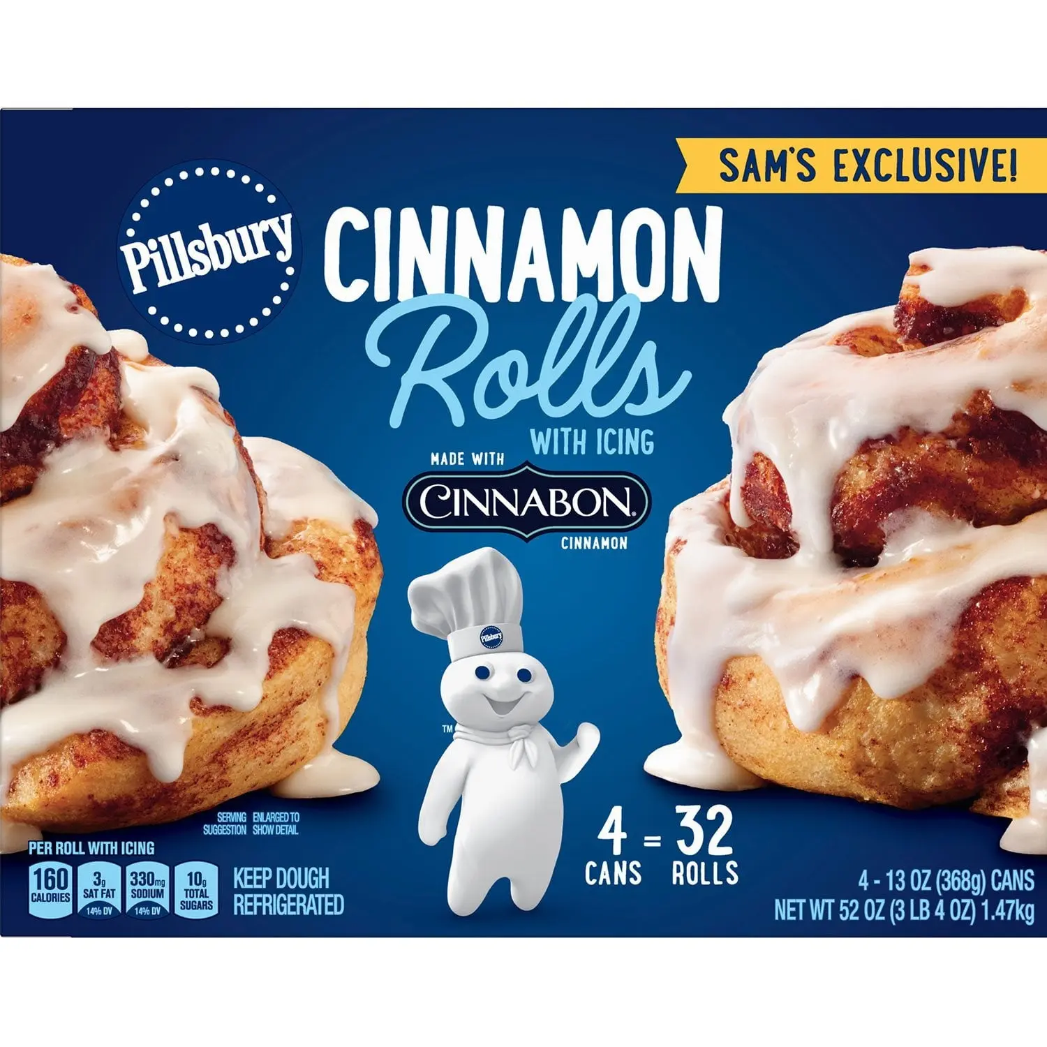 Pillsbury Cinnamon Rolls with Cinnabon Cinnamon & Cream Cheese Icing, 13 oz. Each, 4-Pack Family Value Bundle, Ready-to-Bake Breakfast Pastries
