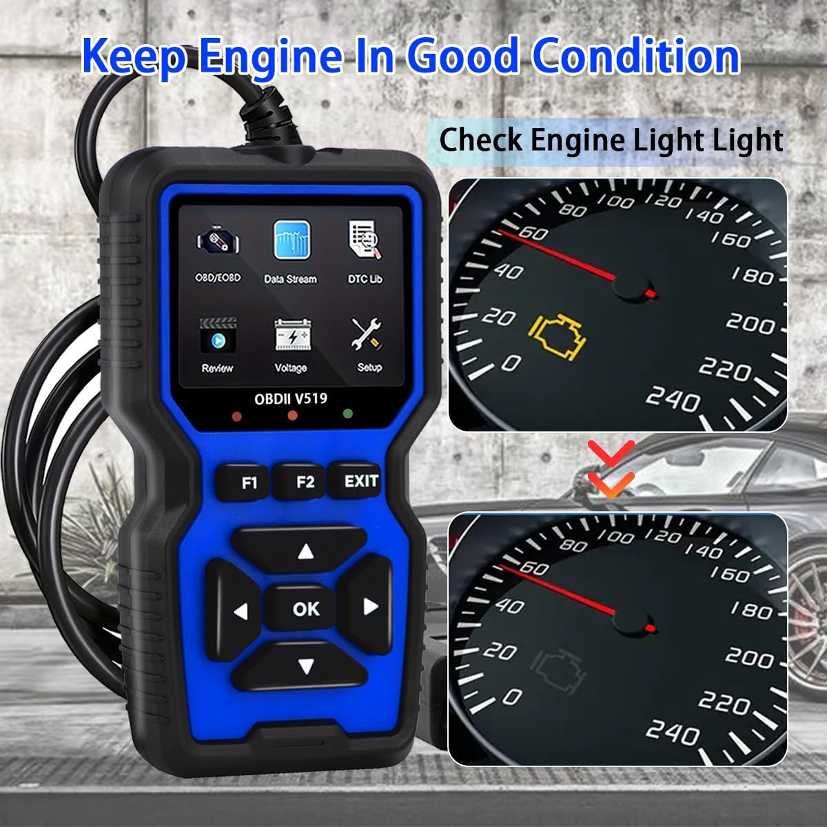 VTech V519 OBD2 Scanner Diagnostic Tool - Professional Car Code Reader, Check Engine Light Reset, Real-Time Data Stream & Fault Code Detection - Universal OBD II Scanner for All Cars Since 1996 - Essential Automotive Scan Tool