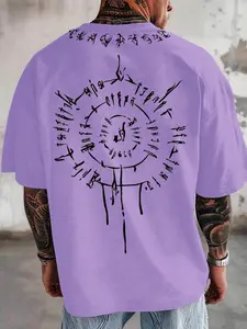 Men's Viking Compass Print Round Neck Graphic Tee, Casual Stylish Tee, Loose Casual Short Sleeve T-shirt for Summer, Men's Top for Daily Wear, Tropical