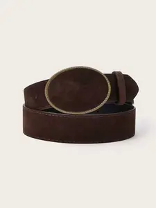 Women's Vintage Maroon PU Belt, Classic Fashion Accessory, Casual Style, Suitable for Pants and Dresses, All Seasons, Pu Leather Belts
