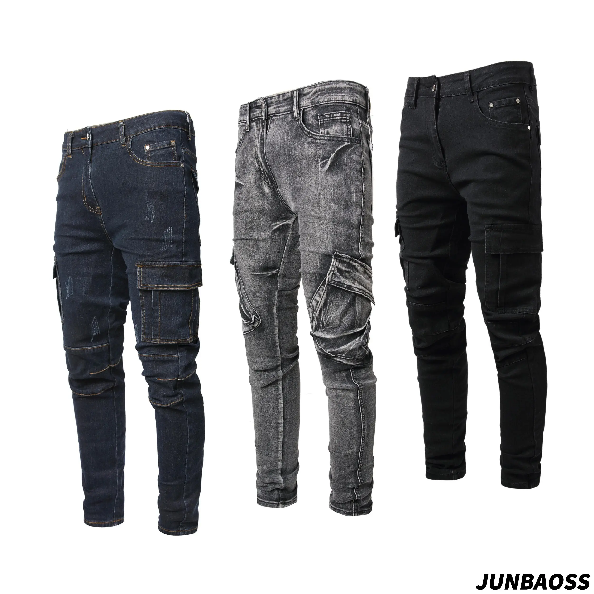 JUNBAOSS Men's Multi(1,3) Pack Slim Fit Stretch jeans Distressed Straight Leg Cargo Skinny Denim Pants for Casual Streetwear Comfort Flex Waist Classic 5-Pocket Stylish Jeans back to school