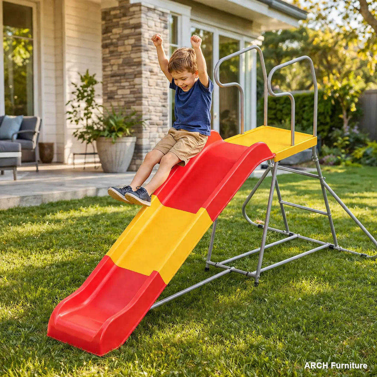2-in-1 Kids Climbing Slide Playground Equipment - Durable Steel Construction, 3-8 Years Age Group, 76.4-in Smooth Slide Track, Anti-Slip Steps, Easy Assembly, Indoor & Outdoor Use
