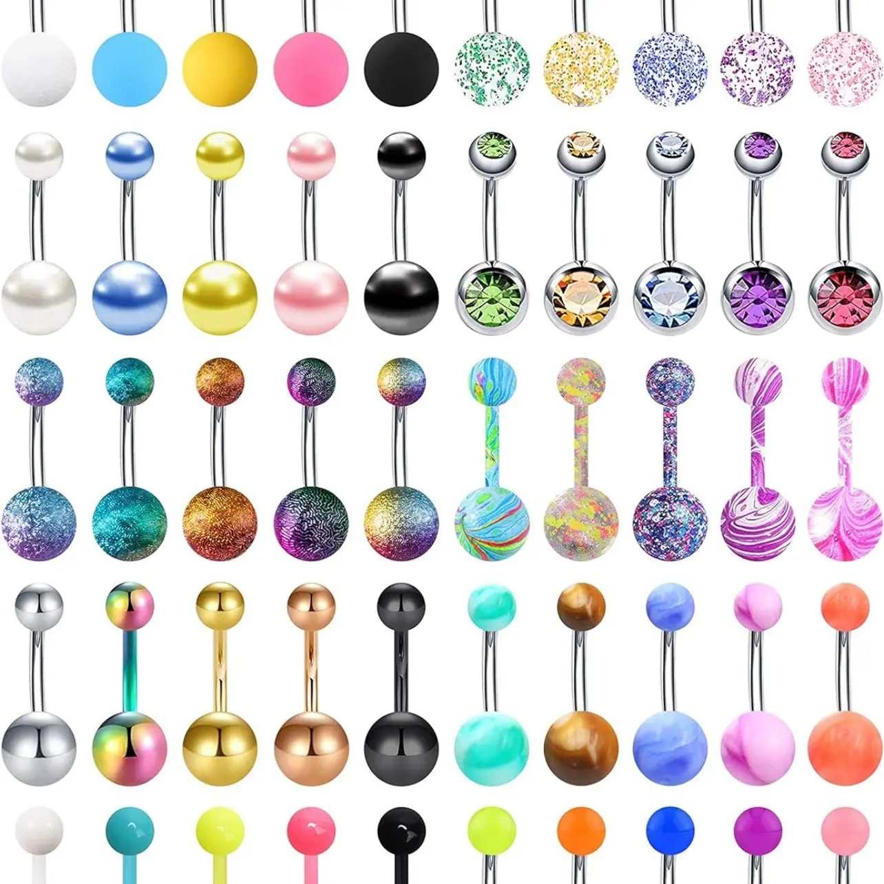 Five Piece Steel Bar Navel Ring Set for Male and Female Daily Wear