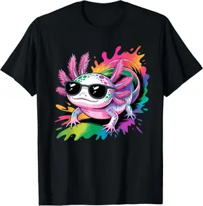 100% Cotton Axolotl with Sunglasses Colorful Cool Axolotl Graphic T-Shirt