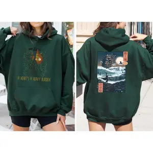 Unisex A Heart's A Heavy Burden 2 Sides Hoodie, Howls Moving Castle Sweater, Studio Ghibli Anime Sweater,  Hayao Miyazaki, Calcifer Shirt, Howls Moving Castle Shirts, Xmas Gift